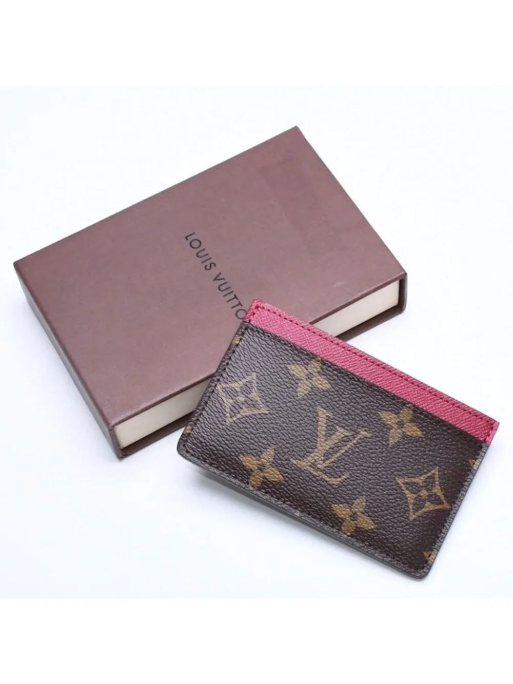 Louis Vuitton Card Case Porte Cartes Simple Monogram Canvas Brown Fuchsia